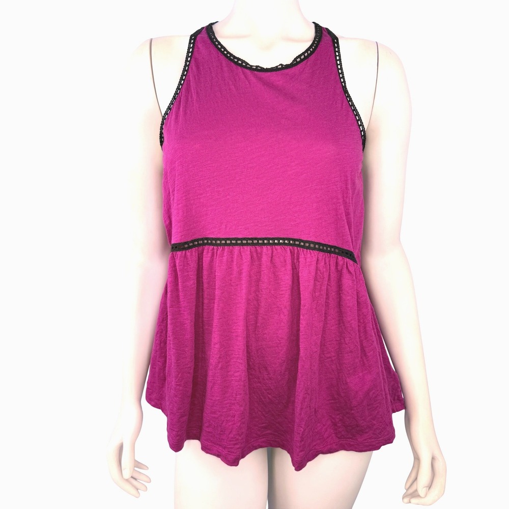 Express Tank Top Women Size M Magenta Peplum Crochet Trim Racerback Zip‎ Back